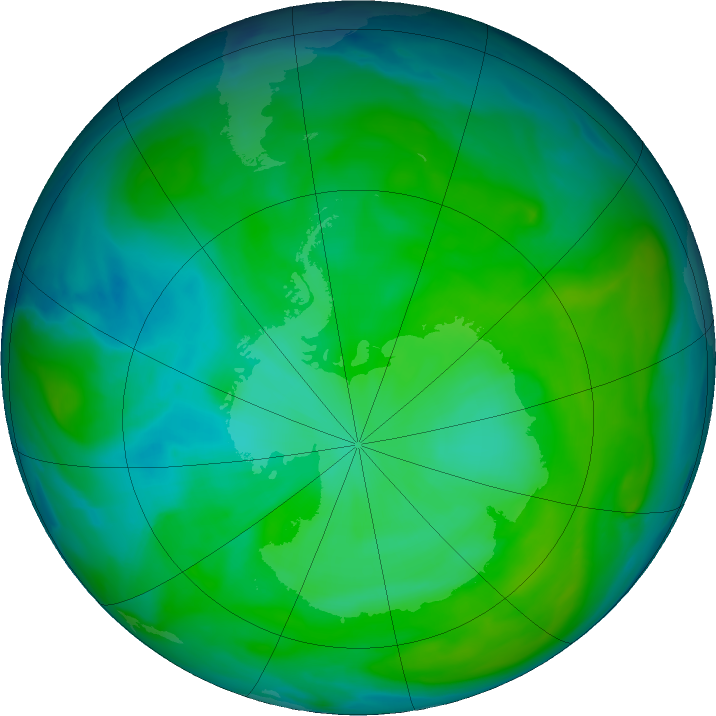 Antarctic ozone map for 23 December 2016